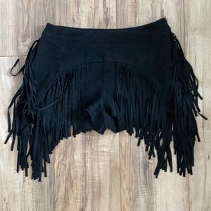 Fringe black suede booty shorts